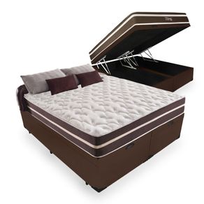 Cama Box Com Baú Bipartido Casal Marrom + Colchão De Molas - Anjos - Classic Superlastic - 138x188x64cm