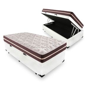 Cama Box com Baú Solteiro King Branca + Colchão De Molas - Anjos - Classic Superlastic 96x203x64cm