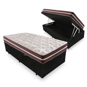 Cama Box com Baú Solteiro King Preta + Colchão De Molas - Anjos - Classic Superlastic 96x203x64cm