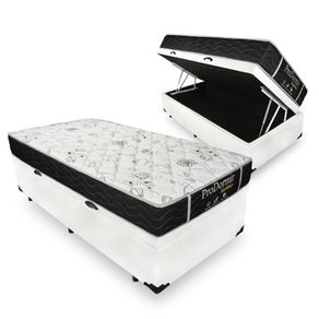 Cama Box Com Baú Solteiro Branca + Colchão De Molas - Probel - Sleep Black 88x188x64cm