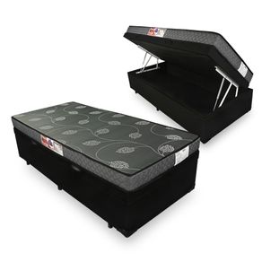 Cama Box Com Baú Solteiro Preta + Colchão De Espuma D20 - Prorelax - Violeta 78x188x54cm