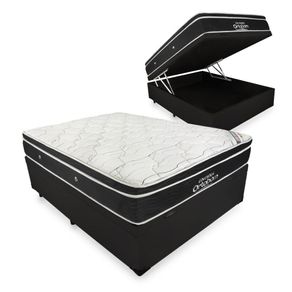 Cama Box Com Baú Casal Preta + Colchão De Molas Ensacadas - Ortobom - Elegant SuperPocket 138x188x70cm