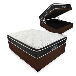 Cama Box Com Baú Casal Marrom + Colchão De Molas Ensacadas - Ortobom - Elegant SuperPocket 138x188x70cm