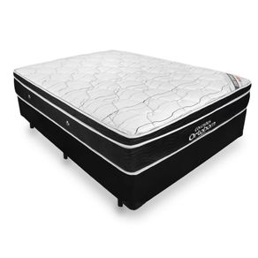 Cama Box Casal Preta + Colchão De Molas Ensacadas - Ortobom - Elegant SuperPocket 138x188x63cm