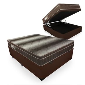 Cama Box Com Baú Casal Marrom + Colchão De Espuma D28 - Ortobom - Light Ortopédico 138x188x67cm