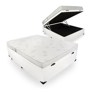 Cama Box Com Baú Viúva Branca + Colchão De Espuma D23 - Ortobom - Light Liso - 128x188x54cm