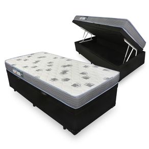 Cama Box Com Baú Solteiro Preta + Colchão De Espuma D33 - Ortobom - Light - 88x188x56cm