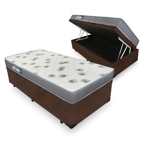 Cama Box Com Baú Solteiro Marrom + Colchão De Espuma D33 - Ortobom - Light - 88x188x56cm