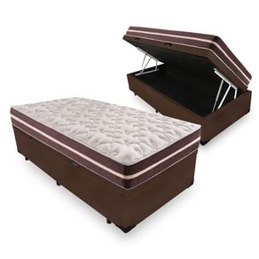 Cama Box com Baú Solteiro King Marrom + Colchão De Molas - Anjos - Classic Superlastic 96x203x64cm