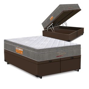 Cama Box Baú Queen Marrom + Colchão Molas Bonnel - Lucas Home - OuroFlex 158x198x67cm
