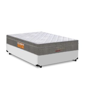 Cama Box Casal Branca + Colchão Molas Bonnel - Lucas Home - OuroFlex 138x188x60cm