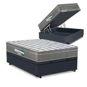 Cama Box Baú Casal Cinza + Colchão Espuma D33 - Lucas Home - Confort D33 138x188x68cm