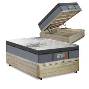 Cama Box Baú Casal Rústica + Colchão de Molas Ensacadas - Comfort Prime - New Aspen - 138x188x72cm