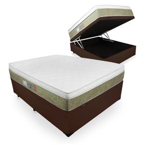 Cama Box Com Baú Casal Marrom + Colchão De Molas Ensacadas - Comfort Prime - Aspen - 138x188x74cm