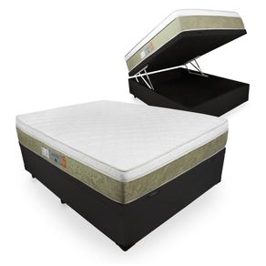 Cama Box Com Baú Casal Preta + Colchão De Molas Ensacadas - Comfort Prime - Aspen - 138x188x74cm