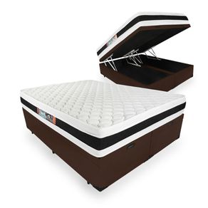 Cama Box Baú King Marrom + Colchão Espuma D45 - Castor - Black & White D45 Double Face 193x203x69cm