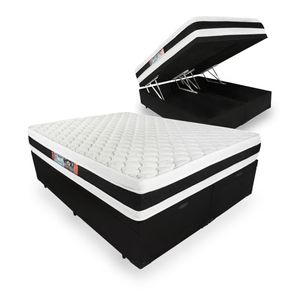 Cama Box Baú King Preta + Colchão Espuma D45 - Castor - Black & White D45 Double Face 193x203x69cm