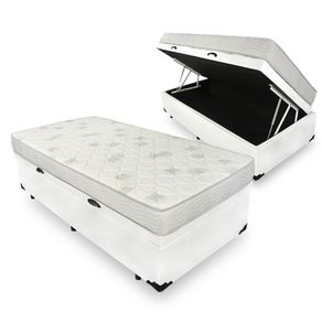 Cama Box com Baú Solteiro Branca + Colchão de Espuma D23 - Ortobom - Light D23 88x188x56cm