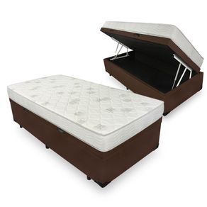 Cama Box Baú Solteiro Marrom + Colchão de Espuma D23 - Ortobom - Light 88x188x56cm