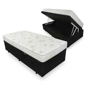 Cama Box Baú Solteiro Preta + Colchão de Espuma D23 - Ortobom - Light 88x188x56cm