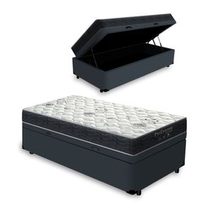 Cama Box Baú Solteiro Cinza + Colchão De Molas - Probel - Prodormir Sleep Black 88x188x64cm