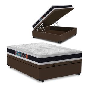 Cama Box Baú Casal Marrom + Colchão Espuma D45 - Castor - Black White Double Face 138x188x69cm