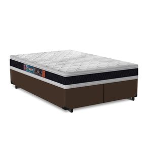 Cama Box Queen Marrom + Colchão De Espuma D45 - Castor - Black White Double Face - 158x198x62cm