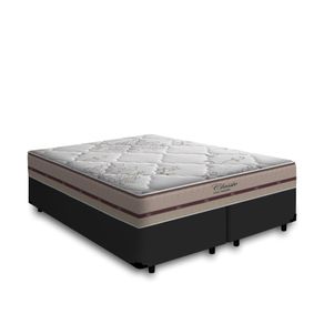 Cama Box Queen Preta + Colchão De Molas Ensacadas - Anjos - Classic - 158x198x61cm