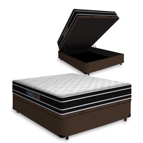 Cama Box Baú Casal Marrom + Colchão De Espuma D33 - Castor - Black White Double Face 138x188x69cm