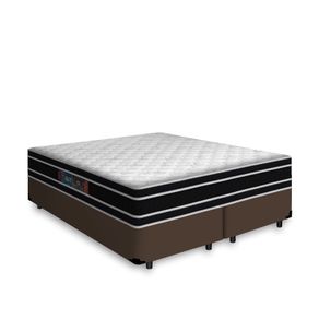 Cama Box Queen Marrom + Colchão De Espuma D33 - Castor - Black White Double Face 158x198x62cm