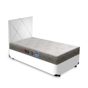 Cama Box + Cabeceira Provença e Colchão Solteiro - Castor - Sleep Max - 88x188x53cm Branco